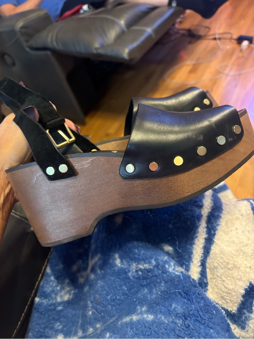 Madewell Black Leather Studded Platform Clogs